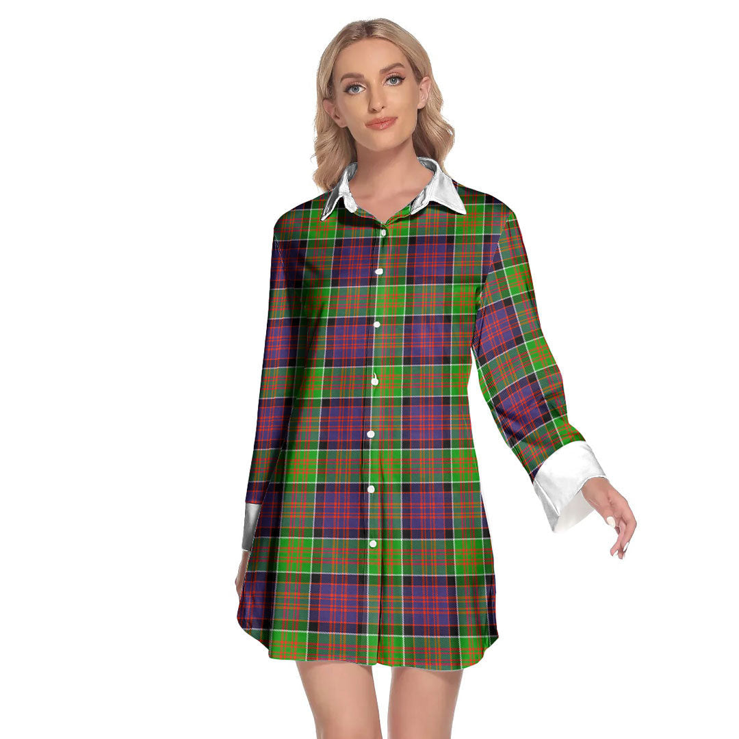 MacDonald of Clanranald Tartan Plaid Lapel Shirt Dress Long Sleeve