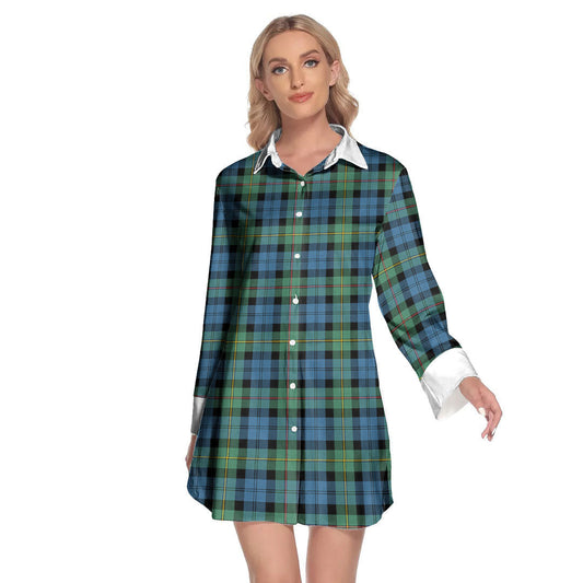 MacEwen Ancient Tartan Plaid Lapel Shirt Dress Long Sleeve