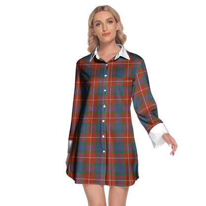 Fraser Ancient Tartan Plaid Lapel Shirt Dress Long Sleeve