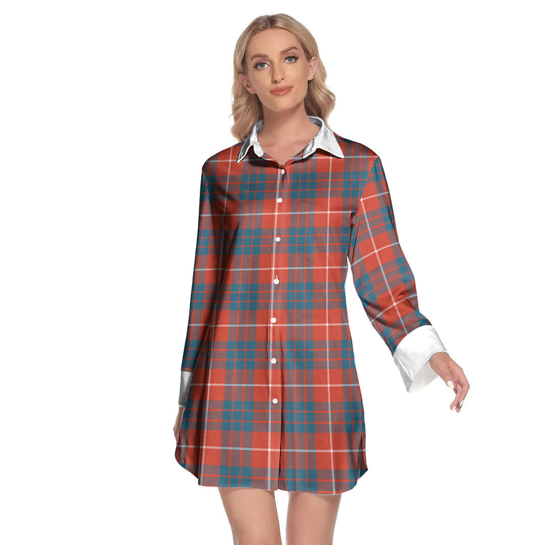 Hamilton Ancient Tartan Plaid Lapel Shirt Dress Long Sleeve