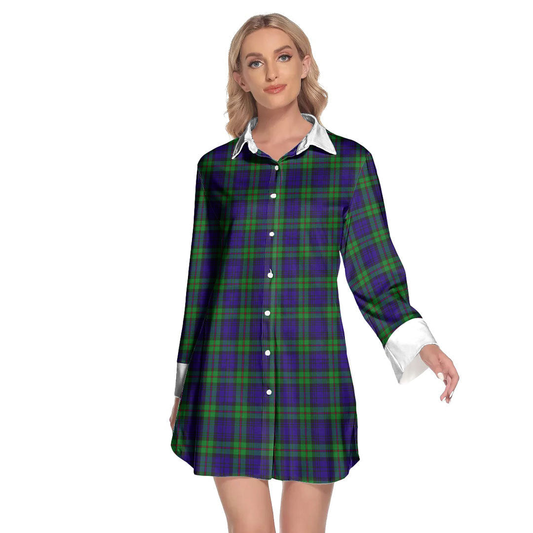 MacKinlay Modern Tartan Plaid Lapel Shirt Dress Long Sleeve