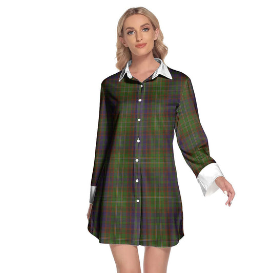 Cunningham Hunting Modern Tartan Plaid Lapel Shirt Dress Long Sleeve