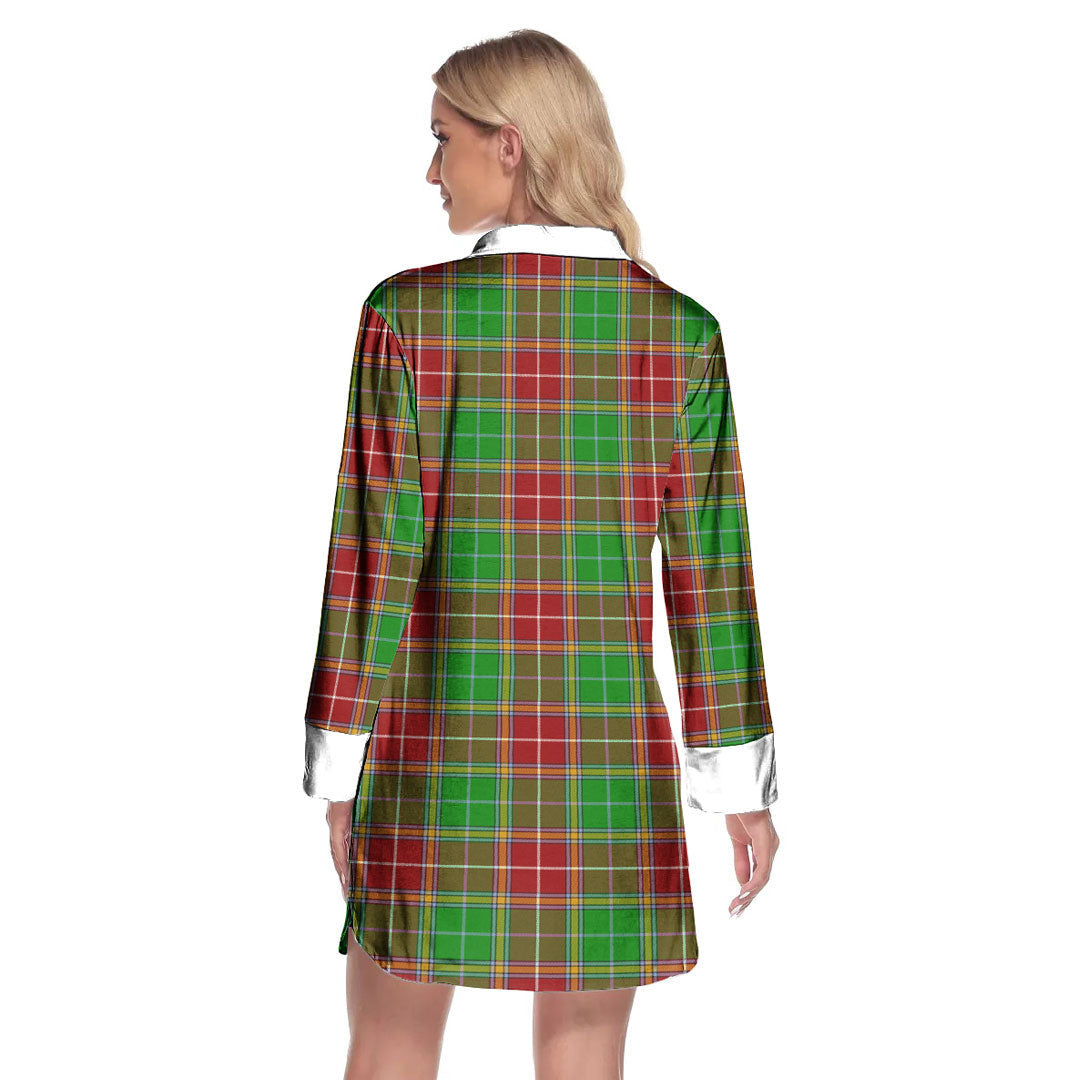 Baxter Modern Tartan Plaid Lapel Shirt Dress Long Sleeve