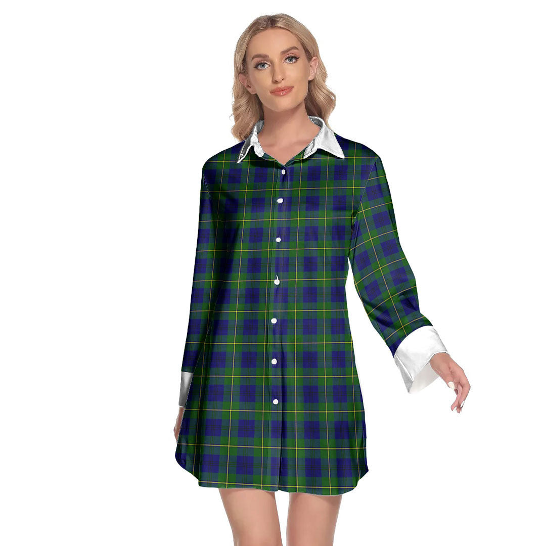 Johnston Modern Tartan Plaid Lapel Shirt Dress Long Sleeve