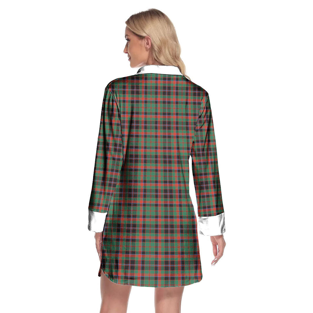 Cumming Hunting Ancient Tartan Plaid Lapel Shirt Dress Long Sleeve