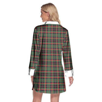 Cumming Hunting Ancient Tartan Plaid Lapel Shirt Dress Long Sleeve