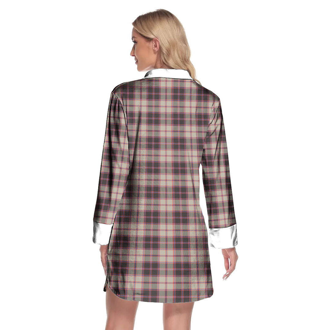 MacPherson Hunting Ancient Tartan Plaid Lapel Shirt Dress Long Sleeve