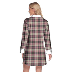 MacPherson Hunting Ancient Tartan Plaid Lapel Shirt Dress Long Sleeve