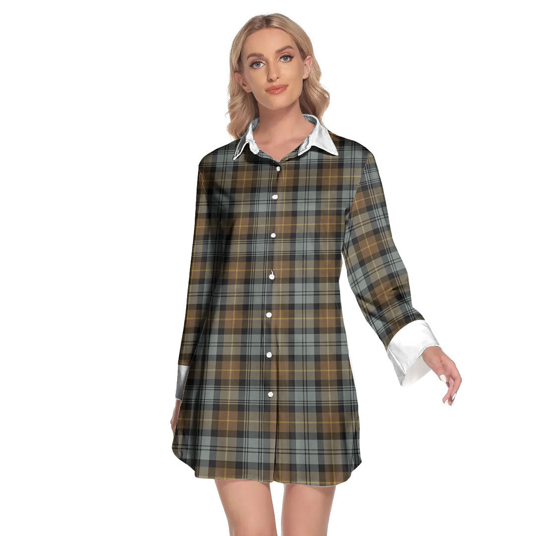 Gordon Weathered Tartan Plaid Lapel Shirt Dress Long Sleeve