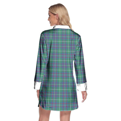 Inglis Ancient Tartan Plaid Lapel Shirt Dress Long Sleeve