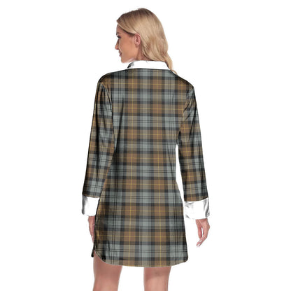 Gordon Weathered Tartan Plaid Lapel Shirt Dress Long Sleeve