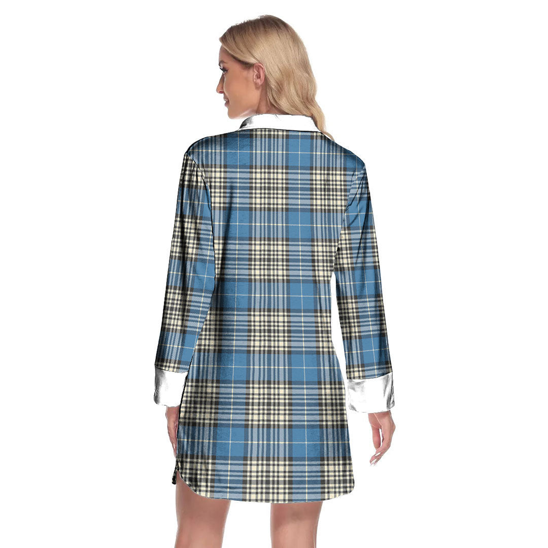 Napier Ancient Tartan Plaid Lapel Shirt Dress Long Sleeve
