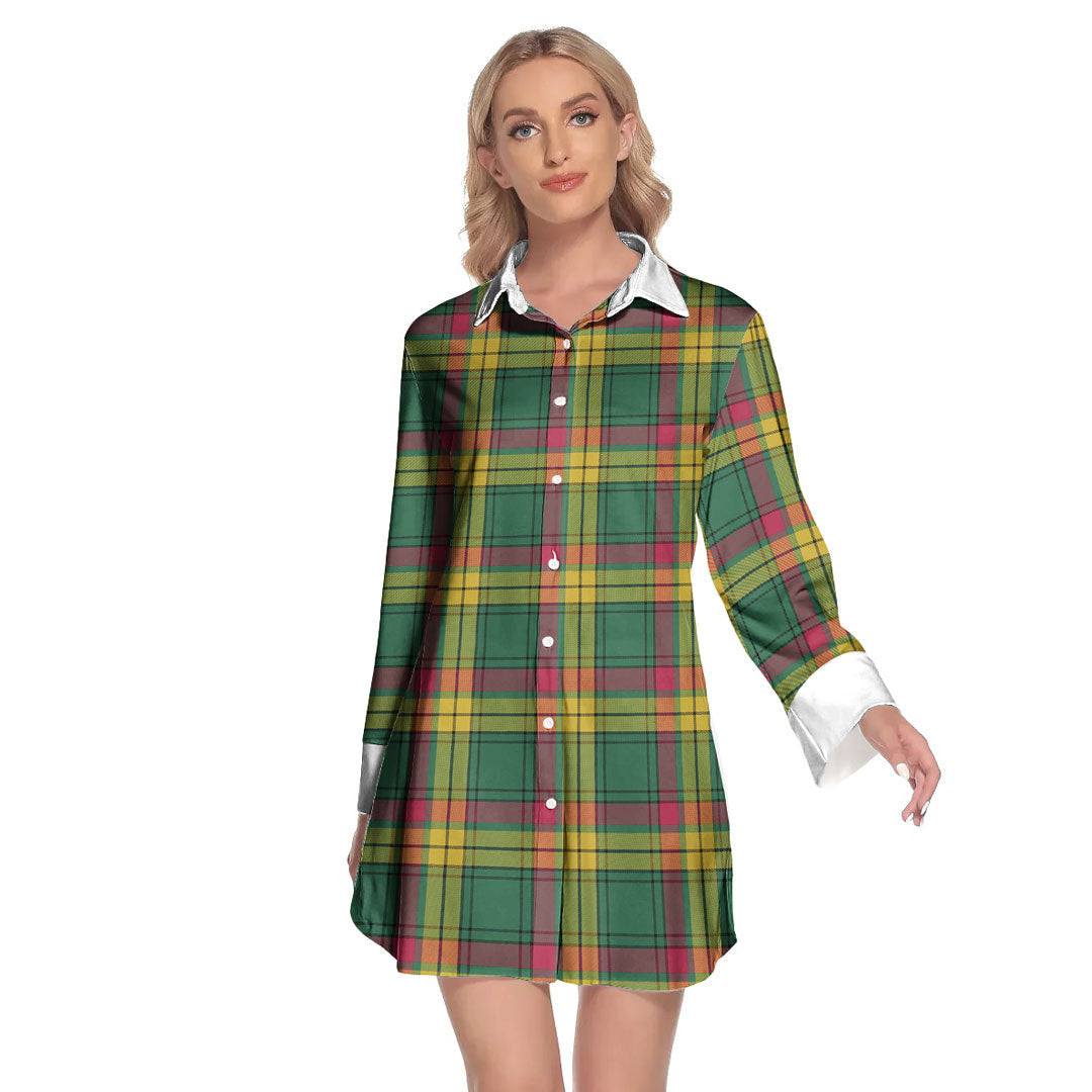 MacMillan Old Ancient Tartan Plaid Lapel Shirt Dress Long Sleeve