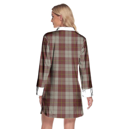 Cunningham Burgundy Dancers Tartan Plaid Lapel Shirt Dress Long Sleeve