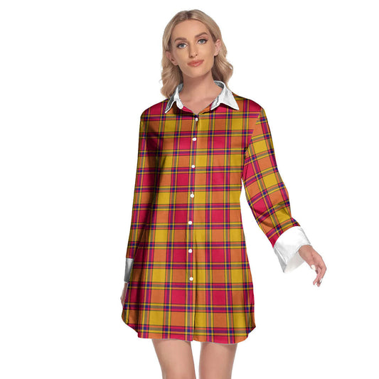 Scrymgeour Tartan Plaid Lapel Shirt Dress Long Sleeve