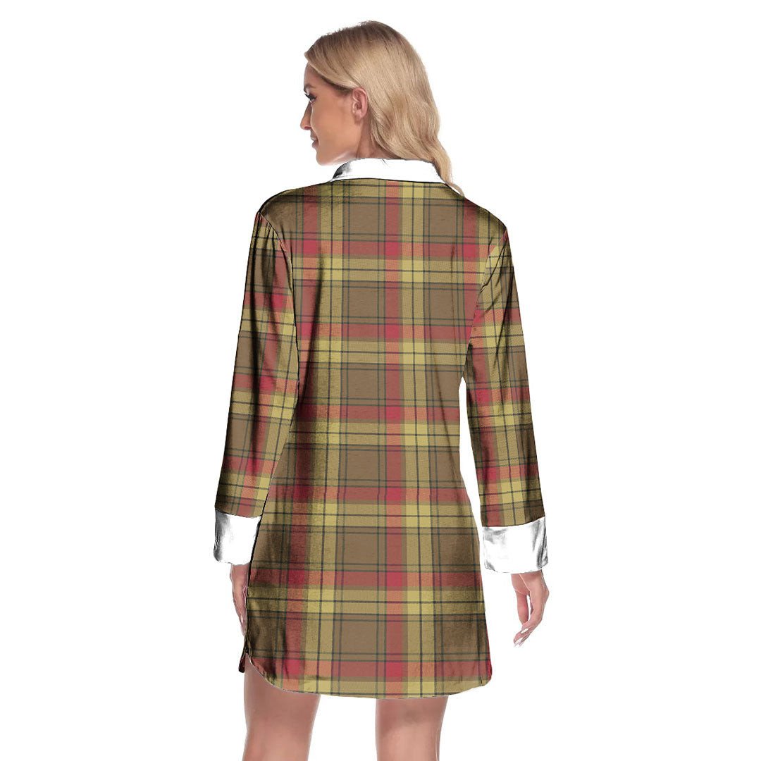 MacMillan Old Weathered Tartan Plaid Lapel Shirt Dress Long Sleeve