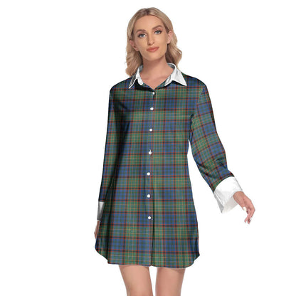 Nicolson Hunting Ancient Tartan Plaid Lapel Shirt Dress Long Sleeve