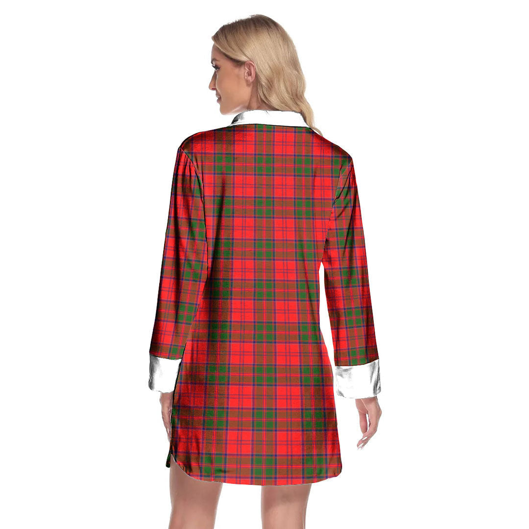 Grant Modern Tartan Plaid Lapel Shirt Dress Long Sleeve