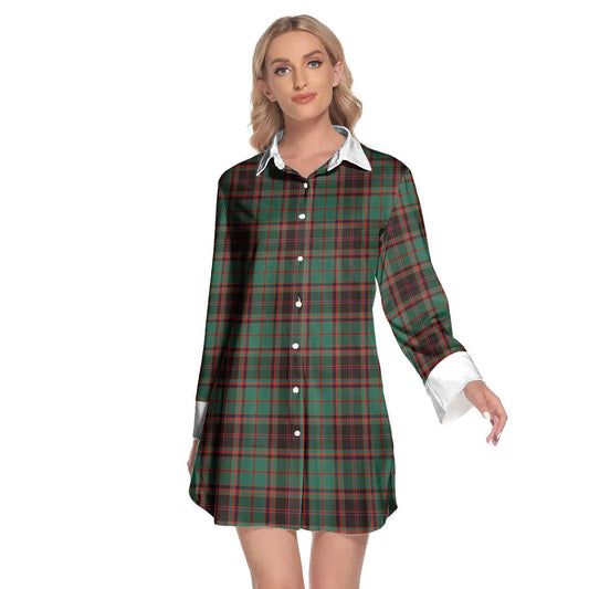 Buchan Ancient Tartan Plaid Lapel Shirt Dress Long Sleeve