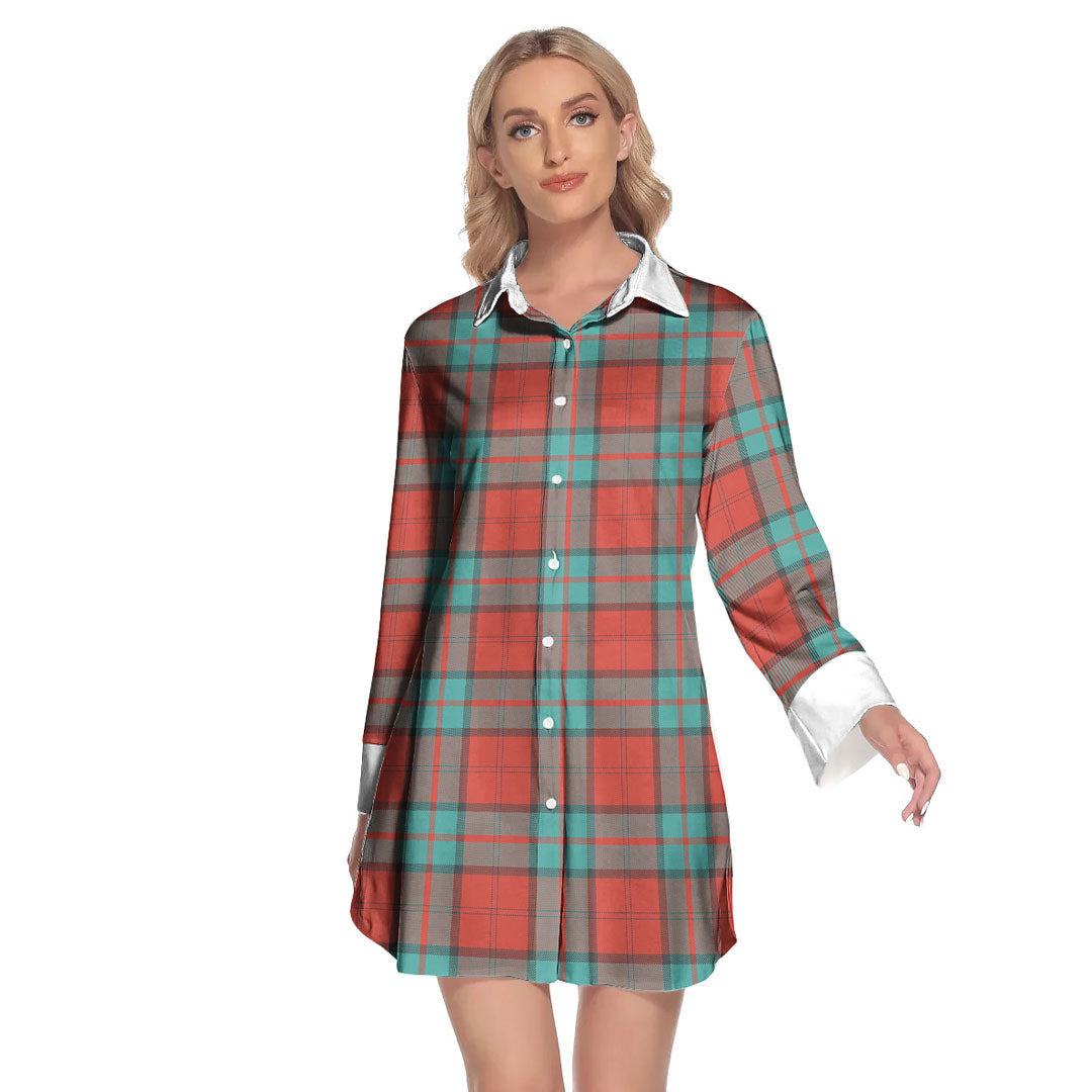 Dunbar Ancient Tartan Plaid Lapel Shirt Dress Long Sleeve