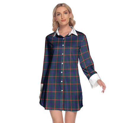 Agnew Modern Tartan Plaid Lapel Shirt Dress Long Sleeve