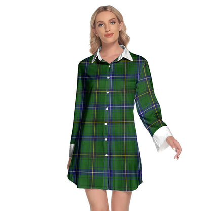 Henderson Modern Tartan Plaid Lapel Shirt Dress Long Sleeve