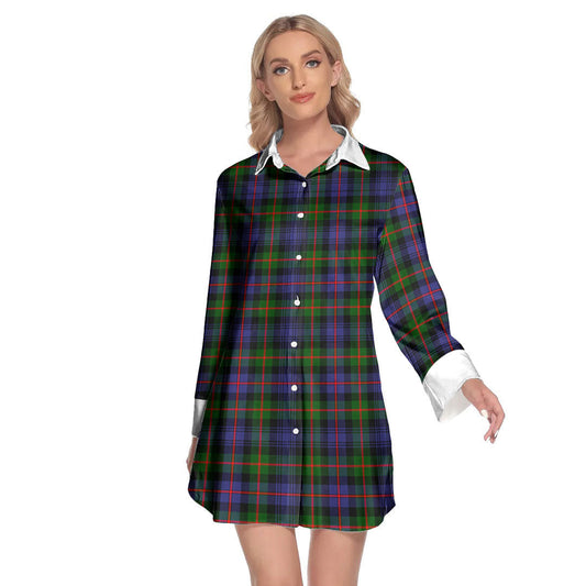 Murray of Atholl Modern Tartan Plaid Lapel Shirt Dress Long Sleeve