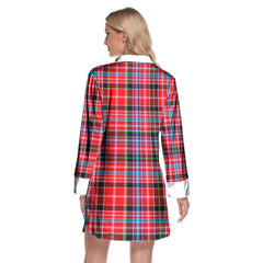 Aberdeen District Tartan Plaid Lapel Shirt Dress Long Sleeve