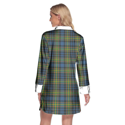 MacLellan Ancient Tartan Plaid Lapel Shirt Dress Long Sleeve