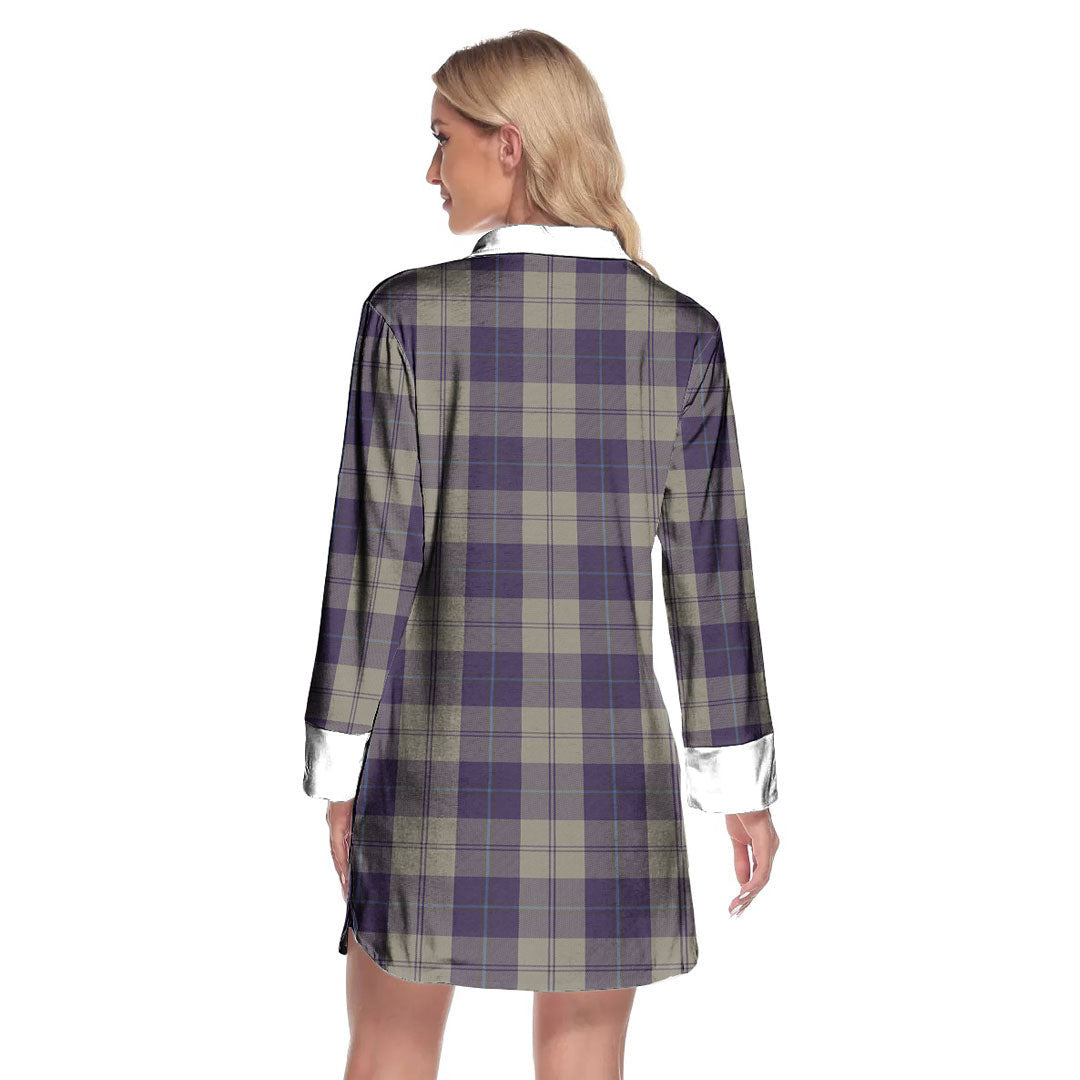 Cunningham Dress Blue Dancers Tartan Plaid Lapel Shirt Dress Long Sleeve