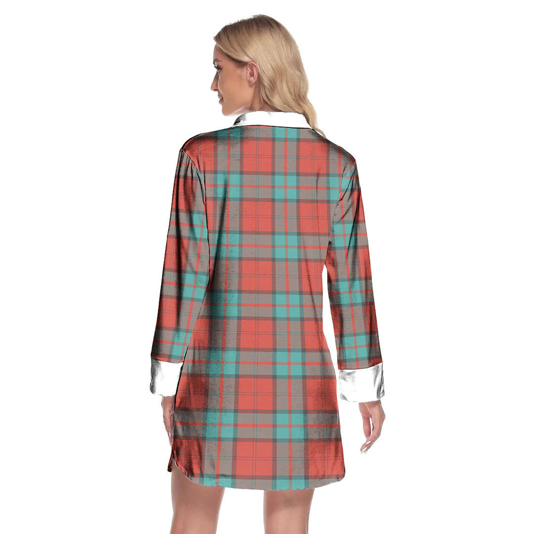 Dunbar Ancient Tartan Plaid Lapel Shirt Dress Long Sleeve