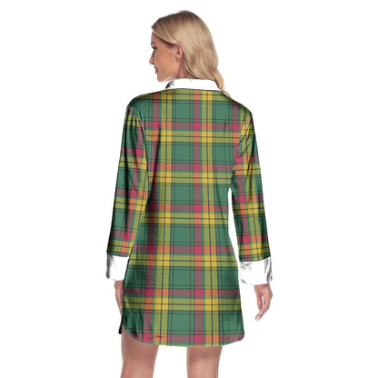 MacMillan Old Ancient Tartan Plaid Lapel Shirt Dress Long Sleeve