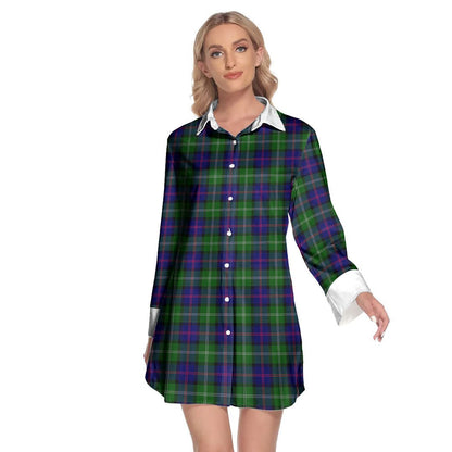 MacThomas Modern Tartan Plaid Lapel Shirt Dress Long Sleeve