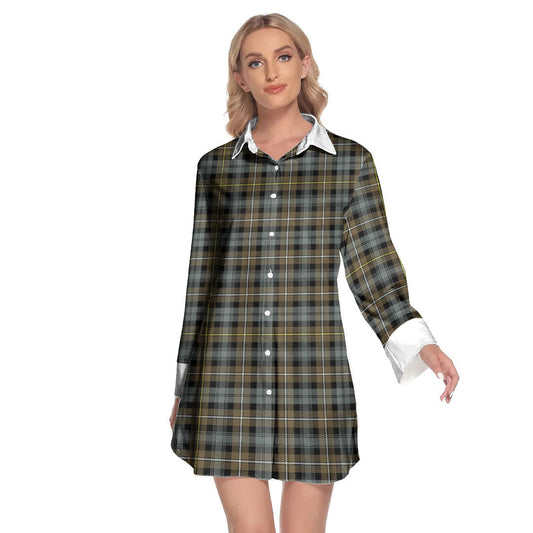 Campbell Argyll Weathered Tartan Plaid Lapel Shirt Dress Long Sleeve