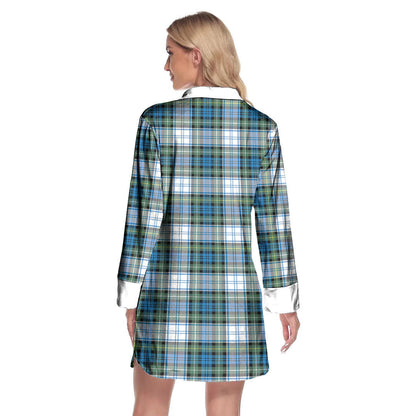 Campbell Dress Ancient Tartan Plaid Lapel Shirt Dress Long Sleeve