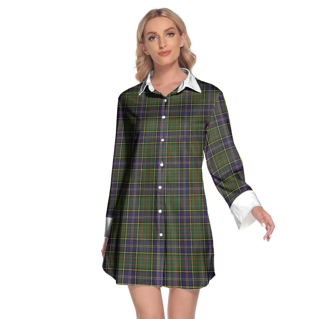 MacMillan Hunting Modern Tartan Plaid Lapel Shirt Dress Long Sleeve