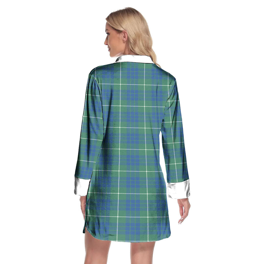 Hamilton Hunting Ancient Tartan Plaid Lapel Shirt Dress Long Sleeve