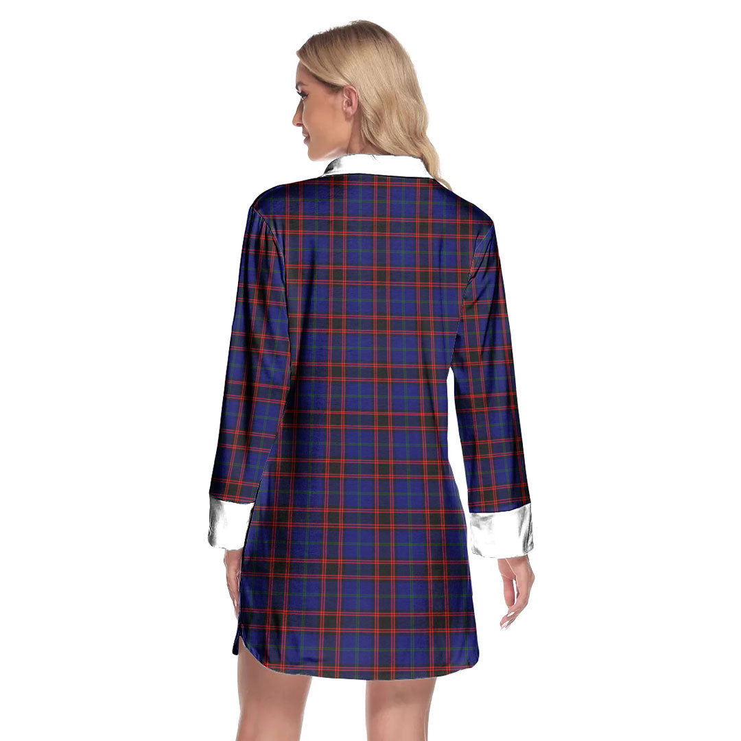 Home Modern Tartan Plaid Lapel Shirt Dress Long Sleeve