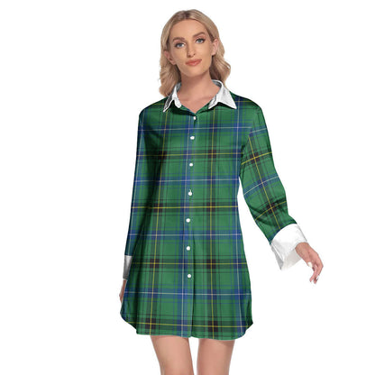 Henderson Ancient Tartan Plaid Lapel Shirt Dress Long Sleeve