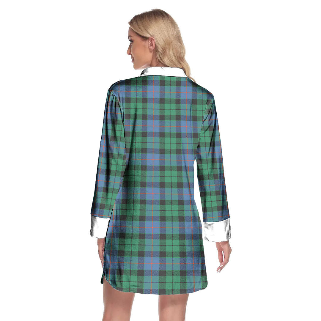 Morrison Ancient Tartan Plaid Lapel Shirt Dress Long Sleeve