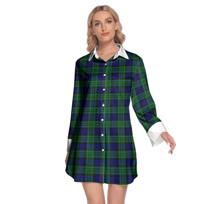 MacCallum Modern Tartan Plaid Lapel Shirt Dress Long Sleeve