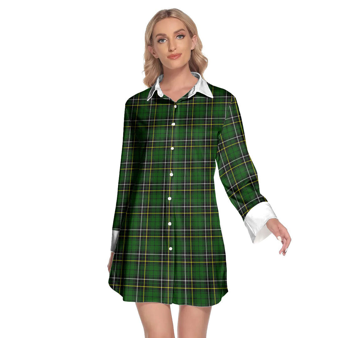 MacAlpine Modern Tartan Plaid Lapel Shirt Dress Long Sleeve