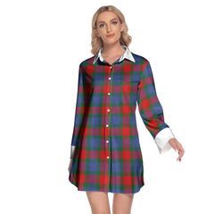 Mar Tartan Plaid Lapel Shirt Dress Long Sleeve