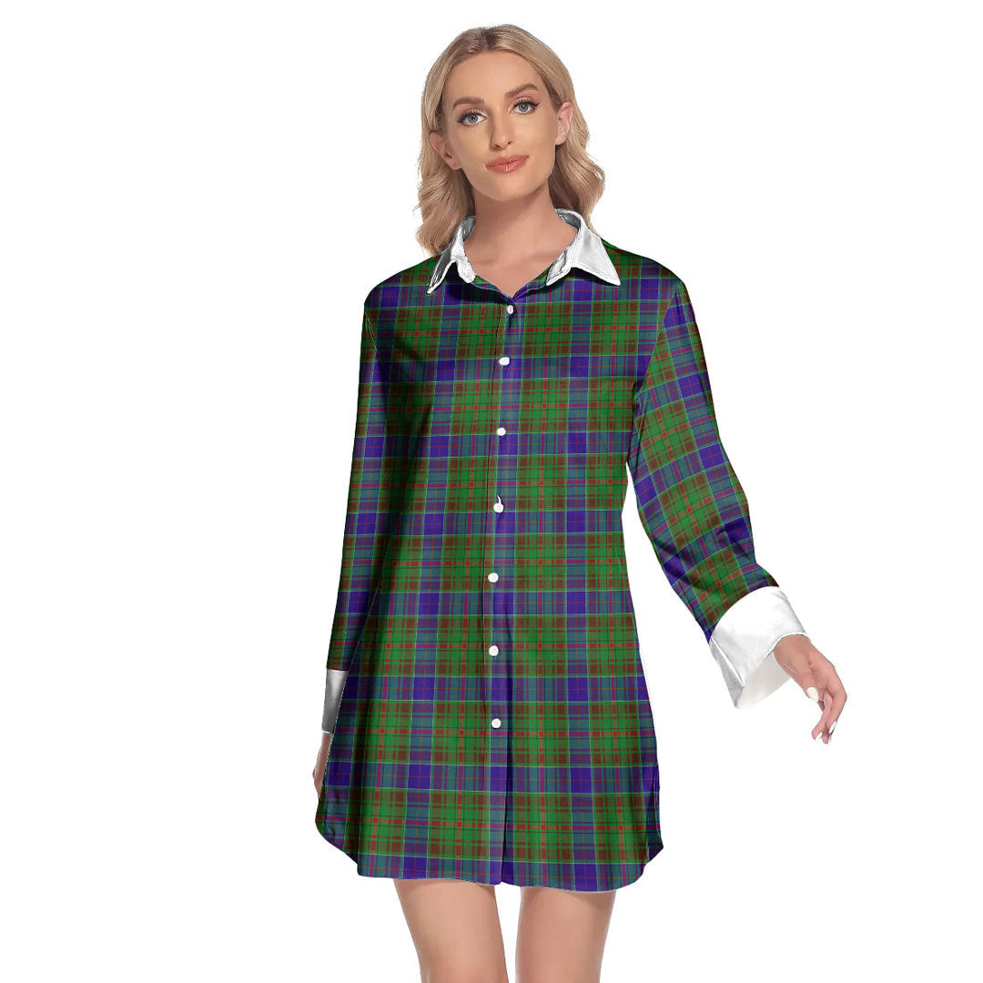 Adam Tartan Plaid Lapel Shirt Dress Long Sleeve