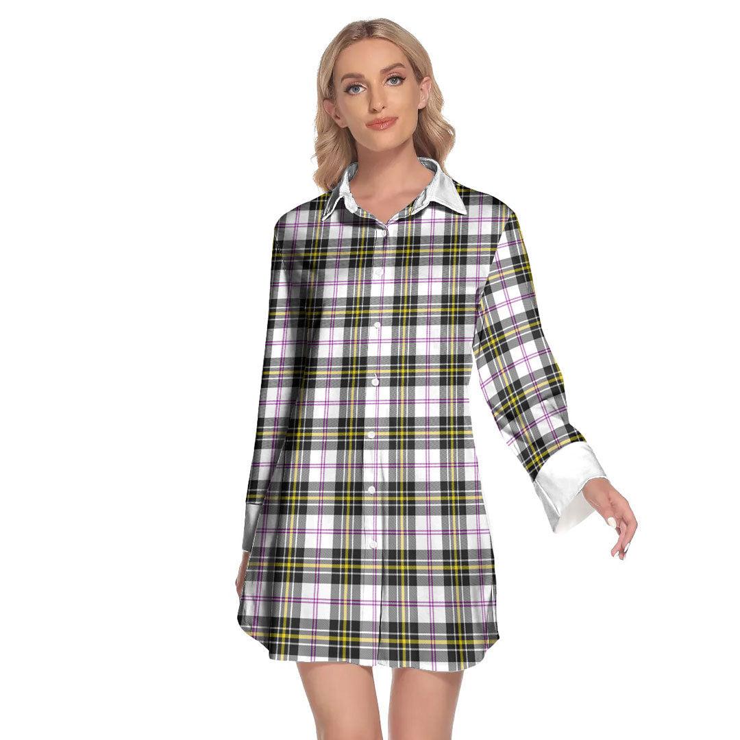 MacPherson Dress Modern Tartan Plaid Lapel Shirt Dress Long Sleeve