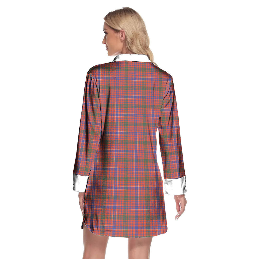 MacRae Ancient Tartan Plaid Lapel Shirt Dress Long Sleeve