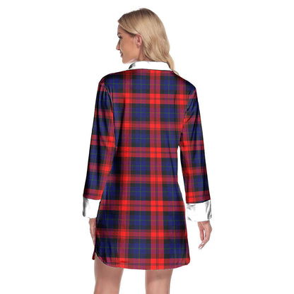 MacLachlan Modern Tartan Plaid Lapel Shirt Dress Long Sleeve