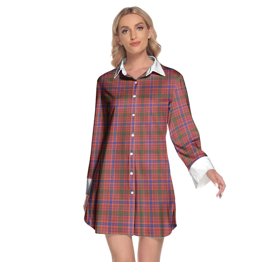 MacRae Ancient Tartan Plaid Lapel Shirt Dress Long Sleeve