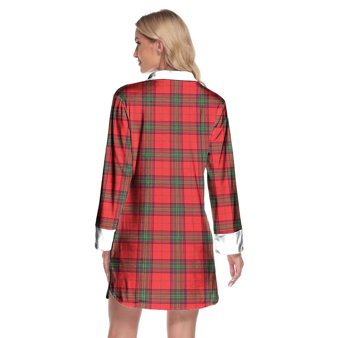 Seton Modern Tartan Plaid Lapel Shirt Dress Long Sleeve