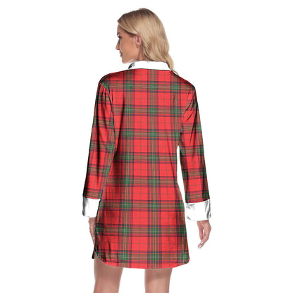 Seton Modern Tartan Plaid Lapel Shirt Dress Long Sleeve